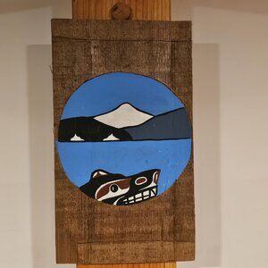 Pacific Northwest Coast Painted Cedar Art Piece - Cecil Dawson Kwakuitl